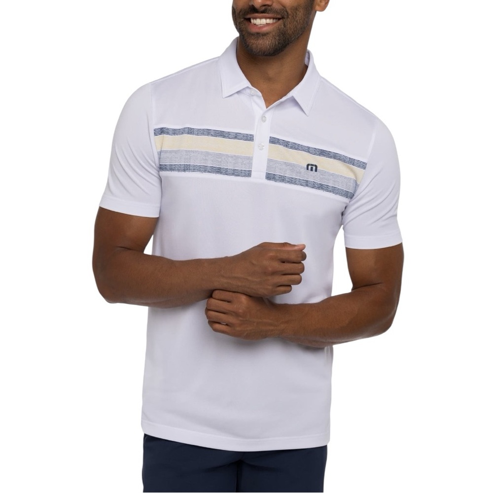 NWOT Travis Mathew Los Cabos Stripe Performance Polo in White Size XXL